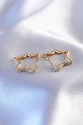 Gold Renk Zirkon Taşlı Yıldız Model Kadın Küpe Gold Renk Zirkon Taşlı Yıldız Model Kadın Küpe