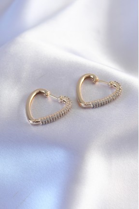 Gold Renk Zirkon Taşlı Kalp Model Kadın Küpe Gold Renk Zirkon Taşlı Kalp Model Kadın Küpe
