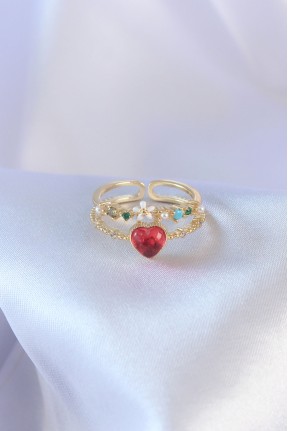 Gold Renk Kırmızı Zirkon Taş Kalp Model Pirinç Kadın Yüzük Gold Renk Kırmızı Zirkon Taş Kalp Model Pirinç Kadın Yüzük