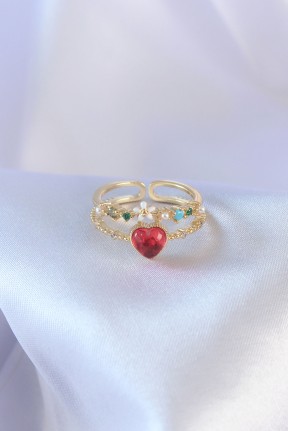 Gold Renk Kırmızı Zirkon Taş Kalp Model Pirinç Kadın Yüzük Gold Renk Kırmızı Zirkon Taş Kalp Model Pirinç Kadın Yüzük