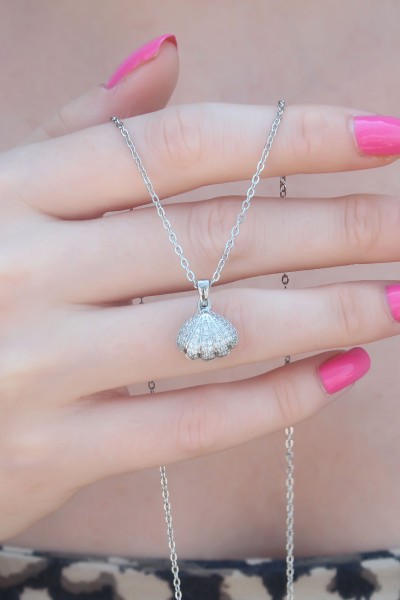 316l çelik Gümüş Renk Açılır Midye Model Kadın Kolye