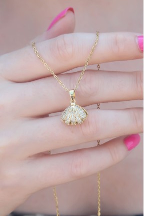 316l çelik Gold Renk Açılır Midye Model Kadın Kolye