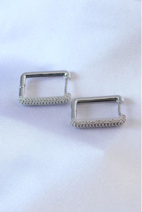 Gümüş Renk Kare Model Zirkon Taşlı Pirinç Kadın Küpe Gümüş Renk Kare Model Zirkon Taşlı Pirinç Kadın Küpe