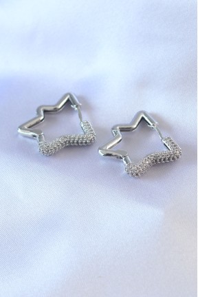 Gümüş Renk Yıldız Model Zirkon Taşlı Pirinç Kadın Küpe Gümüş Renk Yıldız Model Zirkon Taşlı Pirinç Kadın Küpe