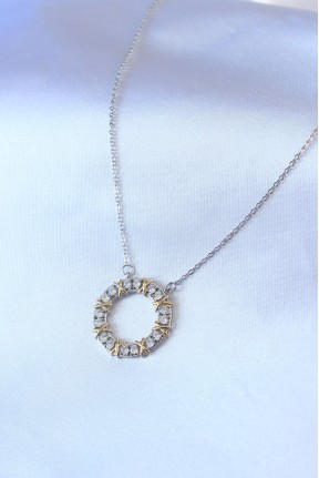 316l çelik Gümüş Renk Zirkon Taşlı Gold Detay Xoxo Kadın Kolye 316l çelik Gümüş Renk Zirkon Taşlı Gold Detay Xoxo Kadın Kolye