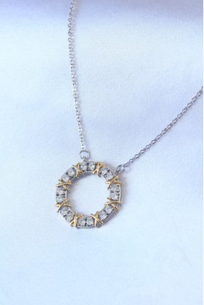 316l çelik Gümüş Renk Zirkon Taşlı Gold Detay Xoxo Kadın Kolye 316l çelik Gümüş Renk Zirkon Taşlı Gold Detay Xoxo Kadın Kolye