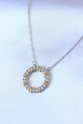 316l çelik Gümüş Renk Zirkon Taşlı Gold Detay Xoxo Kadın Kolye 316l çelik Gümüş Renk Zirkon Taşlı Gold Detay Xoxo Kadın Kolye