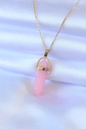 316l çelik Gold Renk Kristal Pembe Taş Model Kadın Kolye 316l çelik Gold Renk Kristal Pembe Taş Model Kadın Kolye