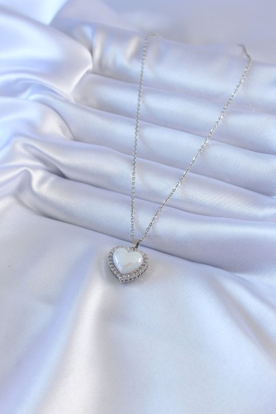 316l çelik Gümüş Renk İncili Kalp Model Zirkon Taşlı Kadın Kolye 316l çelik Gümüş Renk İncili Kalp Model Zirkon Taşlı Kadın Kolye