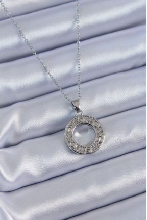 316l çelik Gümüş Renk Zirkon Taşlı Model Kadın Kolye