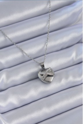316l çelik Gümüş Renk Zirkon Taşlı Kalp Model Kadın Kolye