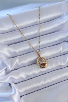 316l çelik Gold Renk Zirkon Taşlı Kadın Kolye