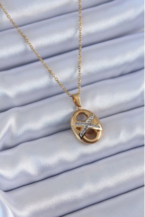 316l çelik Gold Renk Zirkon Taşlı Kadın Kolye