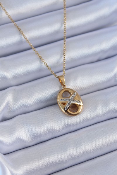 316l çelik Gold Renk Zirkon Taşlı Kadın Kolye