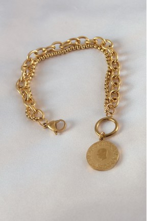 316l çelik Gold Renk 2'li Zincir Model çeyrek Altınlı Kadın Bileklik 316l çelik Gold Renk 2'li Zincir Model çeyrek Altınlı Kadın Bileklik