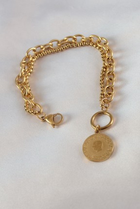316l çelik Gold Renk 2'li Zincir Model çeyrek Altınlı Kadın Bileklik 316l çelik Gold Renk 2'li Zincir Model çeyrek Altınlı Kadın Bileklik