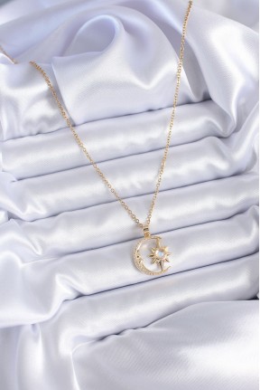 316l çelik Gold Renk Zirkon Taşlı Ay Yıldız Model Kadın Kolye 316l çelik Gold Renk Zirkon Taşlı Ay Yıldız Model Kadın Kolye