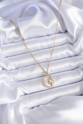 316l çelik Gold Renk Zirkon Taşlı Ay Yıldız Model Kadın Kolye 316l çelik Gold Renk Zirkon Taşlı Ay Yıldız Model Kadın Kolye