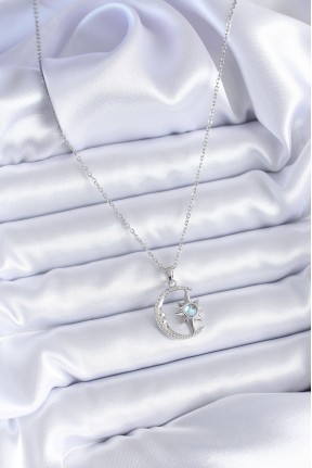 316l çelik Gümüş Renk Zirkon Taşlı Ay Yıldız Model Kadın Kolye 316l çelik Gümüş Renk Zirkon Taşlı Ay Yıldız Model Kadın Kolye