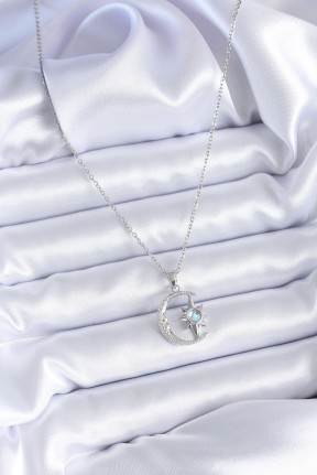 316l çelik Gümüş Renk Zirkon Taşlı Ay Yıldız Model Kadın Kolye 316l çelik Gümüş Renk Zirkon Taşlı Ay Yıldız Model Kadın Kolye