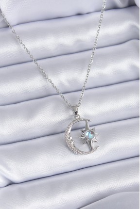 316l çelik Gümüş Renk Zirkon Taşlı Ay Yıldız Model Kadın Kolye 316l çelik Gümüş Renk Zirkon Taşlı Ay Yıldız Model Kadın Kolye