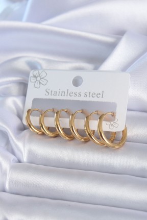 316l çelik Gold Renk Halka Model Kadın Küpe Seti 316l çelik Gold Renk Halka Model Kadın Küpe Seti