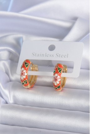 Pirinç Gold Renk çiçek İşleme Turuncu Kadın Küpe Pirinç Gold Renk çiçek İşleme Turuncu Kadın Küpe