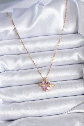 316l çelik Gold Renk Zincir Pembe Kristal Kalp Model Zirkon Taş Detay Kadın Kolye 316l çelik Gold Renk Zincir Pembe Kristal Kalp Model Zirkon Taş Detay Kadın Kolye