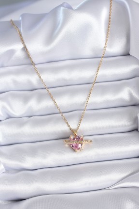 316l çelik Gold Renk Zincir Pembe Kristal Kalp Model Zirkon Taş Detay Kadın Kolye 316l çelik Gold Renk Zincir Pembe Kristal Kalp Model Zirkon Taş Detay Kadın Kolye