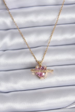 316l çelik Gold Renk Zincir Pembe Kristal Kalp Model Zirkon Taş Detay Kadın Kolye 316l çelik Gold Renk Zincir Pembe Kristal Kalp Model Zirkon Taş Detay Kadın Kolye