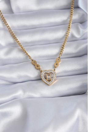 316l çelik Gold Renk Zirkon Taşlı Kalp Model Sonsuzluk Detay Kadın Kolye