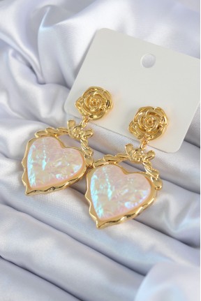 Gold Renk Gül Sallantı Kalp Model Pirinç Vi̇p Kadın Küpe