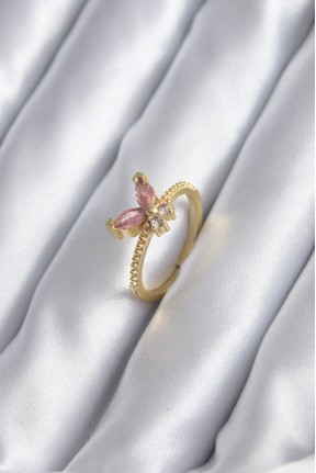 Gold Renk Pembe Zirkon Taşlı Kelebek Model Kadın Yüzük Gold Renk Pembe Zirkon Taşlı Kelebek Model Kadın Yüzük