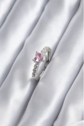 Gümüş Renk Zirkon Taşlı Pembe Kristal Kalp Model Kadın Yüzük Gümüş Renk Zirkon Taşlı Pembe Kristal Kalp Model Kadın Yüzük