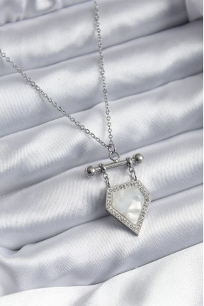 316l çelik Gümüş Renk Zirkon Taş Detay Kadın Kolye 316l çelik Gümüş Renk Zirkon Taş Detay Kadın Kolye