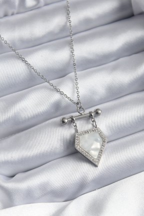 316l çelik Gümüş Renk Zirkon Taş Detay Kadın Kolye 316l çelik Gümüş Renk Zirkon Taş Detay Kadın Kolye