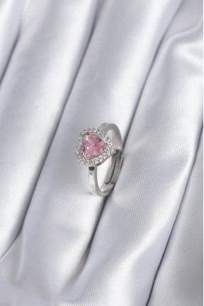 Pirinç Gümüş Renk Pembe Zirkon Taşlı Charm Model Kadın Yüzük Pirinç Gümüş Renk Pembe Zirkon Taşlı Charm Model Kadın Yüzük