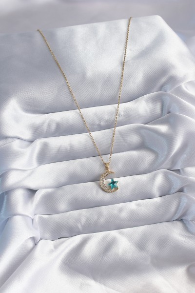 316l çelik Gold Renk Zincir Zirkon Taş Detay Hilal Yıldızı Figür Kadın Kolye 316l çelik Gold Renk Zincir Zirkon Taş Detay Hilal Yıldızı Figür Kadın Kolye