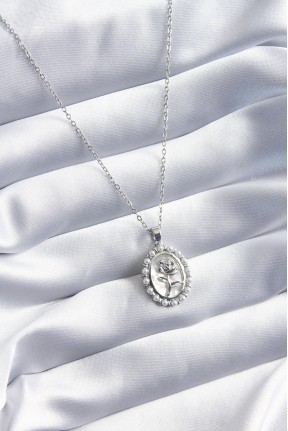 316l çelik Gümüş Renk Gül Model İnci Detay Kadın Kolye 316l çelik Gümüş Renk Gül Model İnci Detay Kadın Kolye