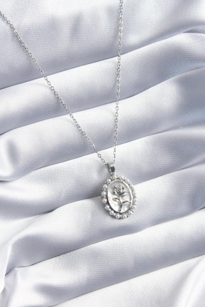 316l çelik Gümüş Renk Gül Model İnci Detay Kadın Kolye 316l çelik Gümüş Renk Gül Model İnci Detay Kadın Kolye