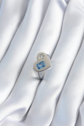 Pirinç Gümüş Renk Kalp Model Yıldız Zirkon Taş Detay Kadın Yüzük Pirinç Gümüş Renk Kalp Model Yıldız Zirkon Taş Detay Kadın Yüzük