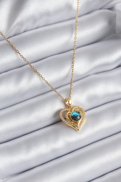 316l çelik Gold Renk Zirkon Taşlı Kalp Galaksi Model Kadın Kolye