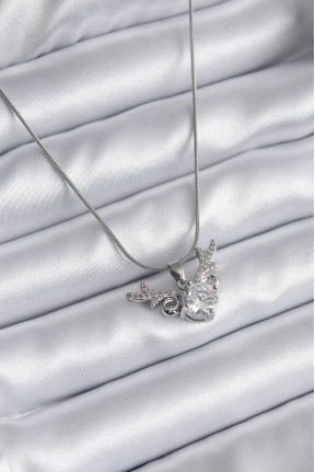 316l çelik Gümüş Renk Zirkon Taşlı Boynuz Model Kadın Kolye 316l çelik Gümüş Renk Zirkon Taşlı Boynuz Model Kadın Kolye