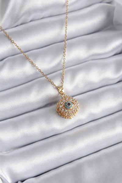 316l çelik Gold Renk Zirkon Taşlı Göz Model Kadın Kolye