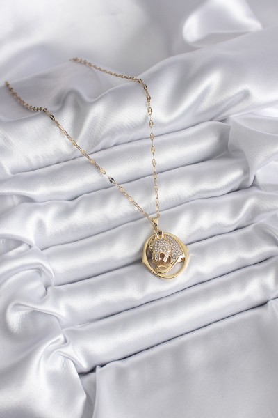 316l çelik Gold Renk Zirkon Taşlı Jaguar Model Kadın Kolye