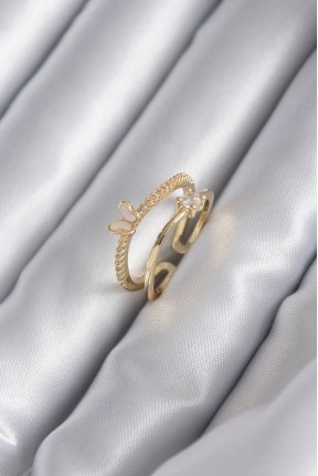 Pirinç Gold Renk Zirkon Taş Detay Kelebek Model Kadın Yüzük Pirinç Gold Renk Zirkon Taş Detay Kelebek Model Kadın Yüzük