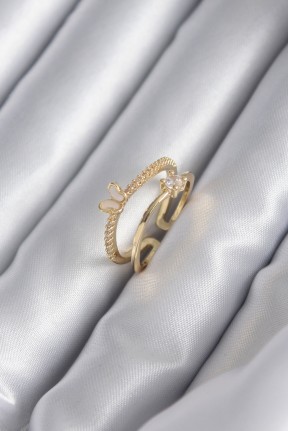 Pirinç Gold Renk Zirkon Taş Detay Kelebek Model Kadın Yüzük Pirinç Gold Renk Zirkon Taş Detay Kelebek Model Kadın Yüzük