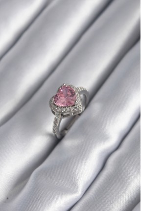 Gümüş Renk Pembe Zirkon Taşlı Charm Kalp Model Kadın Yüzük Gümüş Renk Pembe Zirkon Taşlı Charm Kalp Model Kadın Yüzük
