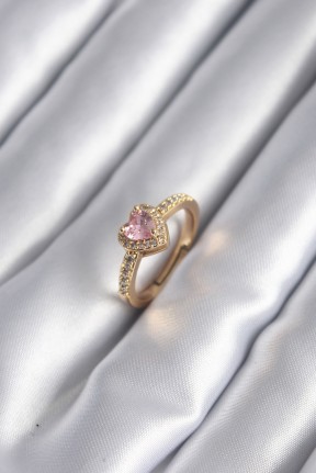 Pirinç Gold Renk Pembe Zirkon Taş Kalp Charm Model Kadın Yüzük Pirinç Gold Renk Pembe Zirkon Taş Kalp Charm Model Kadın Yüzük