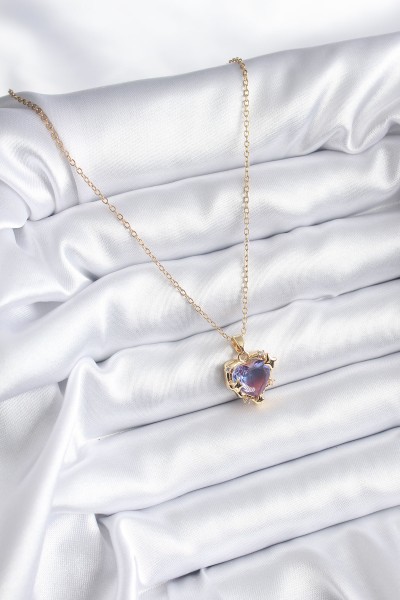 316l çelik Zincir Gold Renk Mor Renk Zirkon Taşlı Kalp Model Kadın Kolye 316l çelik Zincir Gold Renk Mor Renk Zirkon Taşlı Kalp Model Kadın Kolye